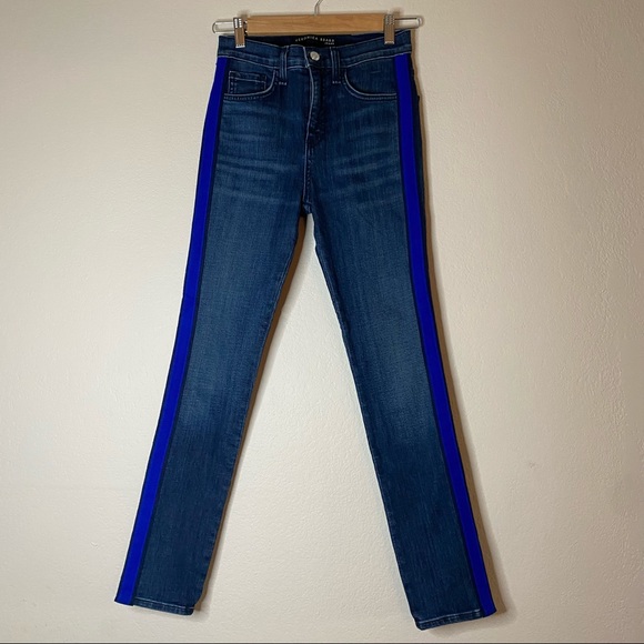 VERONICA BEARD blue tuxedo stripe Kate 10” skinny jeans 24 - Picture 3 of 11